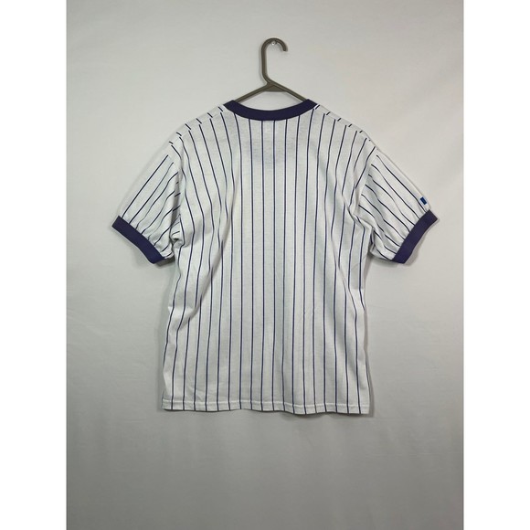 Vintage 90s MLB Chicago Cubs Russell Made In USA Pinstripe Ringer Tee - Picture 3 of 5